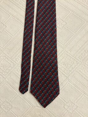 Vintage Halston III Geometric Silk Necktie Burgundy Teal Grey